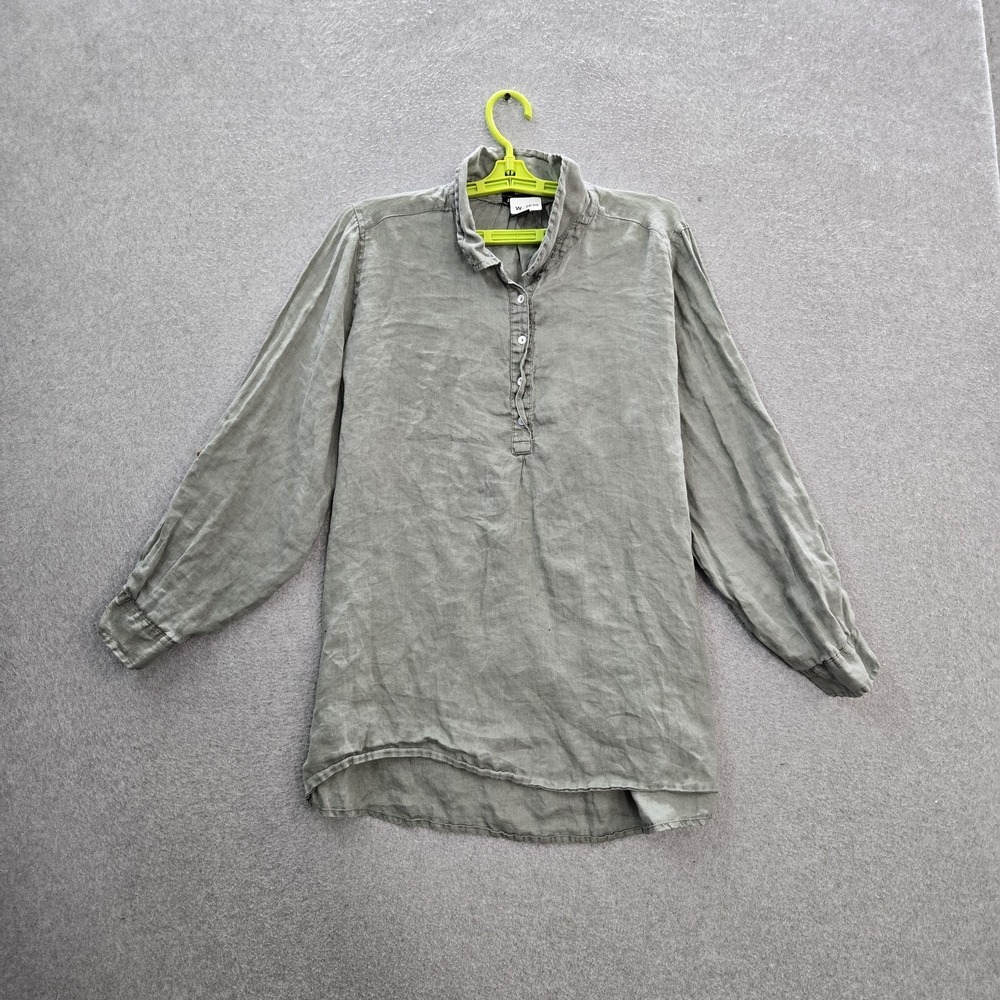 Jones New York Women Blouse 1X Gray Linen Button Collared Front Tunic READ